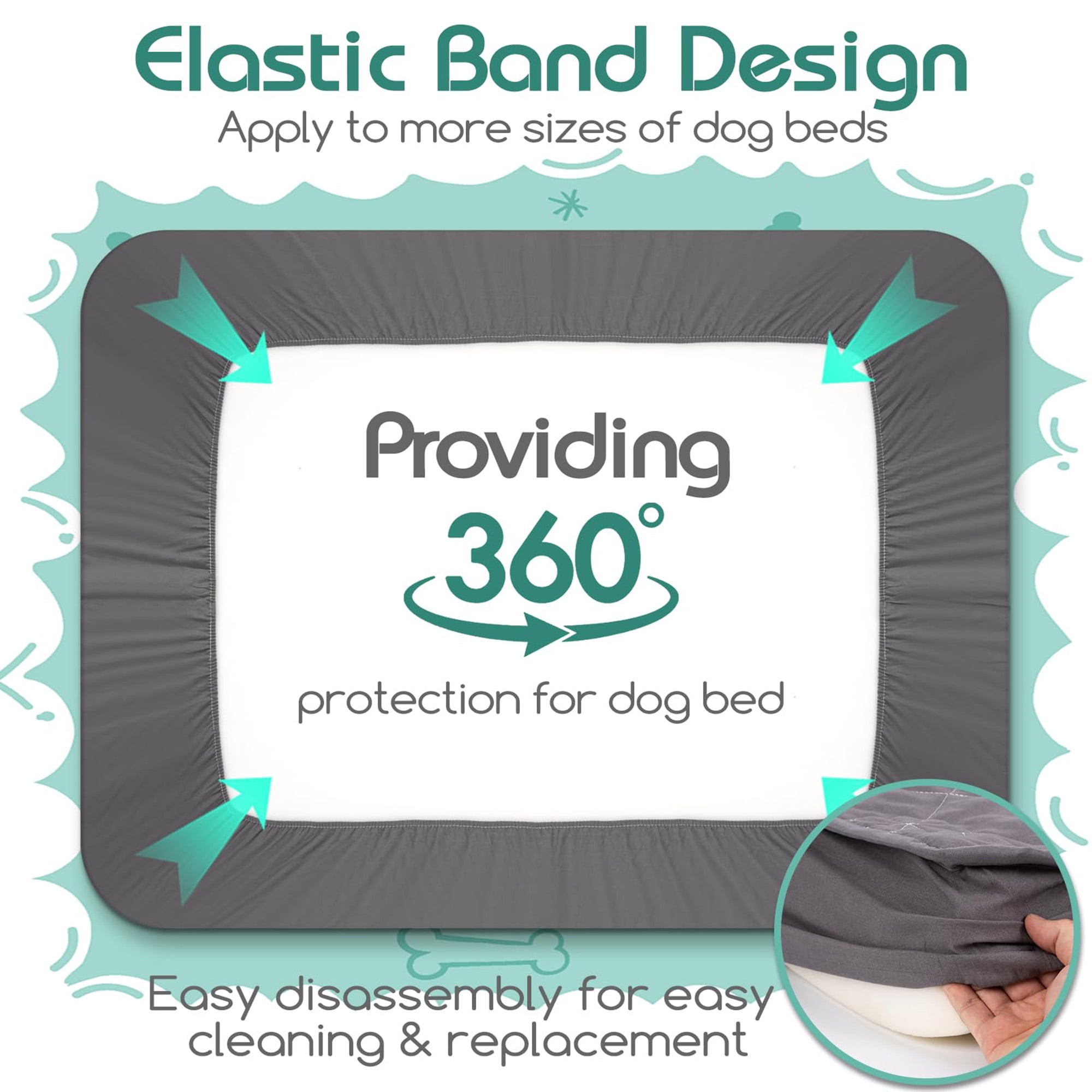 Waterproof dog bed cover replacement, washable fitted sheet with elastic band, ultra soft noiseless quilted pet bed liner for dogs cats, fits 35x44 inch beds, grey