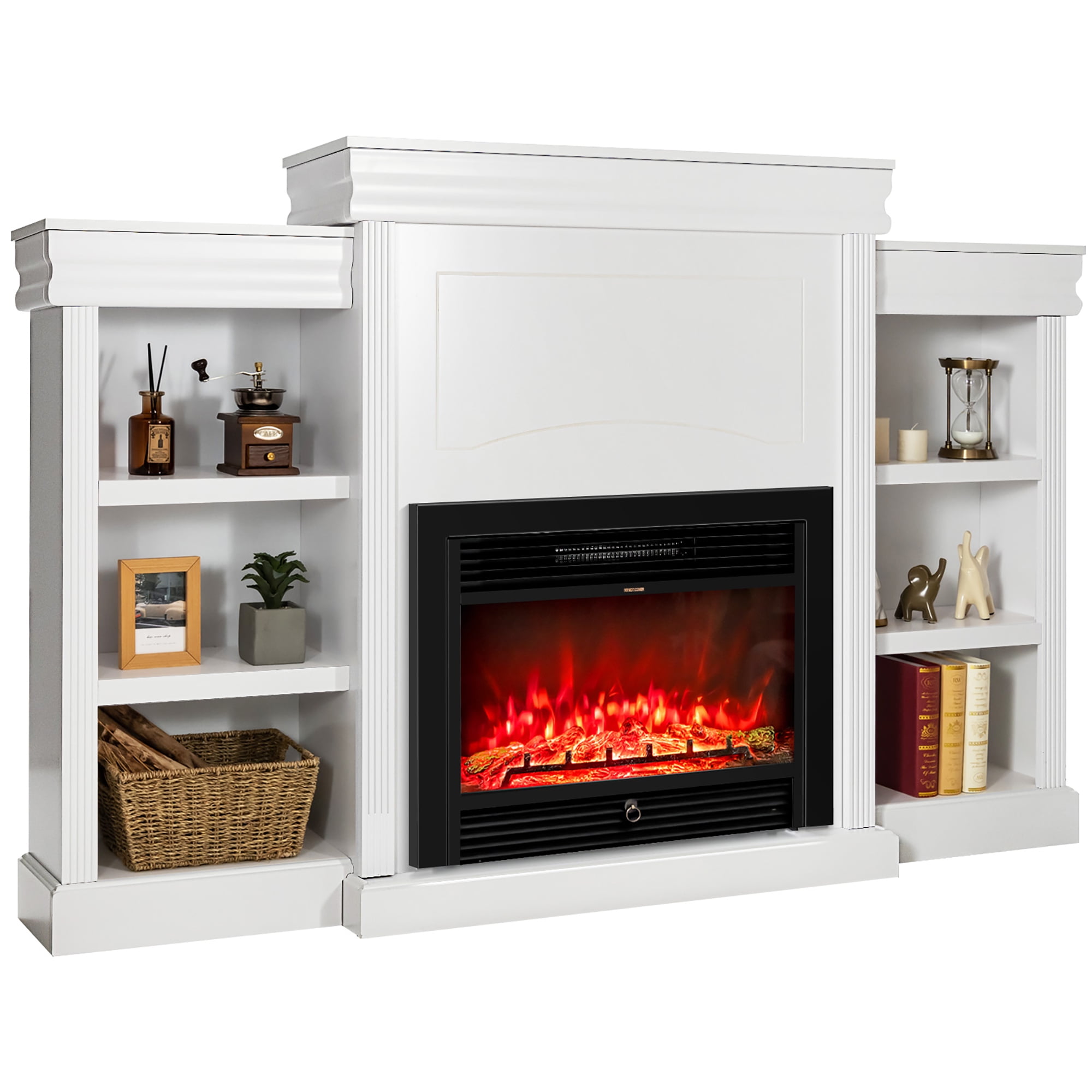Costway 70'' Fireplace TV Stand Modern Media Entertainment Center Bookcase White