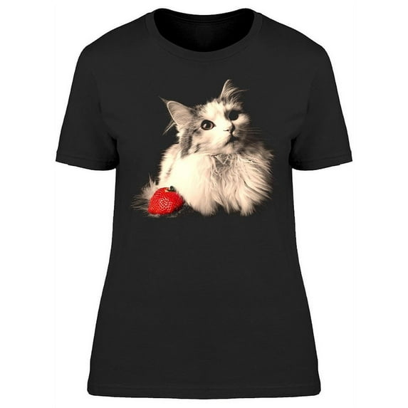Norwegian Cat, Strawberry T-Shirt Women -Image by Shutterstock, Female Large