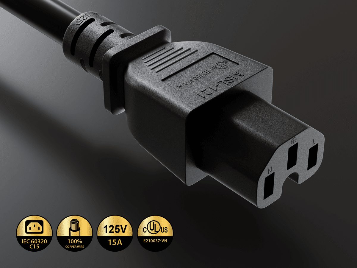 Cable Leader 15 feet 14 AWG 15A 125V Power Cord NEMA 5-15P to IEC320 C15