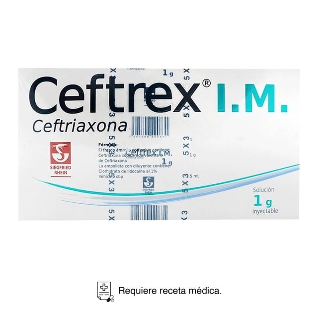 Ceftrex Ceftriaxona 1 g I.M. 1 paquete con 3 cajas
