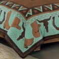 thumbnail image 2 of 3 Piece Western Cabin Lodge Comforter Set Brown/Teal Horseshoe, Horse, Barb Wired Cow Boy Hat Boot Print Southwestern Cowboy Queen Size Bedding- Western, 2 of 6