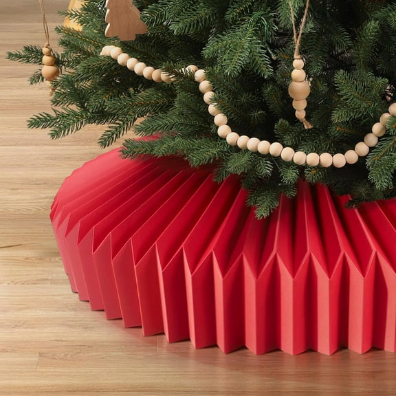 Honeycomb Christmas Tree Collar, Foldable Paper Christmas Tree Ring Modern Tree Base Cover Basket Skirt Collars for Artificial Trees Christmas Holiday Home Decoration (Red)