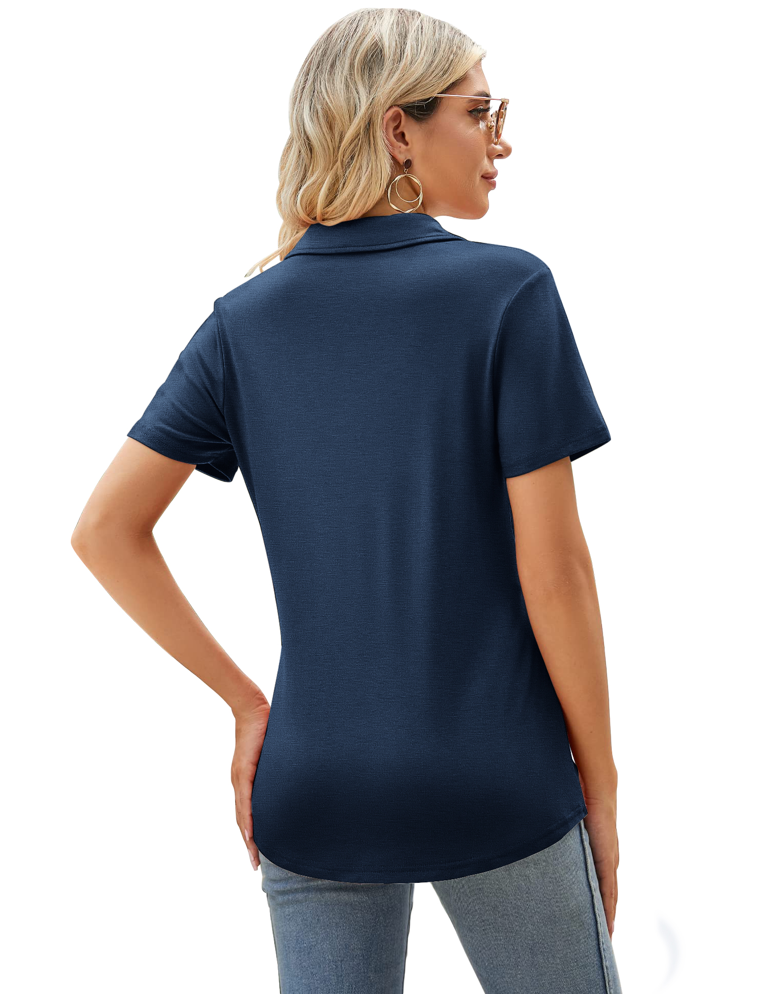 Rosvigor Women's Polo Shirt with V-Neck Collar, Blue photo 3