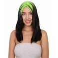 thumbnail image 3 of HPO Women's 19" inch Lime Green Edgy Icon 80's Mullet, Black Two Tone with Neon Roots Costume Wig, Adjustable Cap, 3 of 11