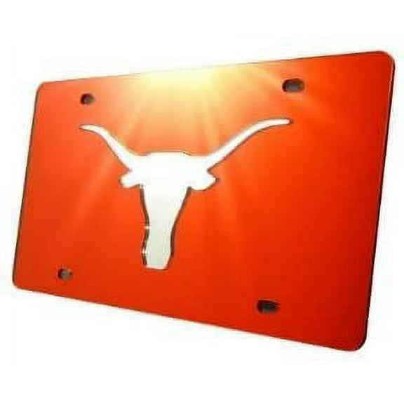 University of Texas Longhorns Premium Laser Cut Tag License Plate, Orange, Mirrored Acrylic Inlaid, 6x12 Inch
