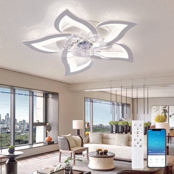 RRBEST LED Ceiling Fan with LightModern Dimmable FanSilent Fan with Remote Control and APP Control(5 Petals White)