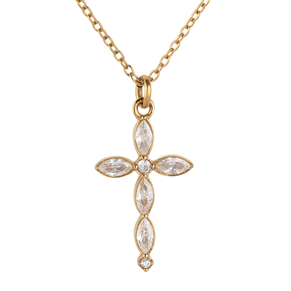 Collares para Mujer de Cruz Oro 18k con Zirconia Cúbica, LuckyLy Acero Inoxidable con Baño de Oro 18k, Cadena y Dije – Joyería ideal como Regalos para Mujer Navidad y Regalos para Mamá, Modelo blanco