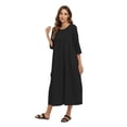 thumbnail image 1 of Vestido largo informal de algodón de manga larga para mujer, holgado, de talla grande, irregular, estilo jersey., 1 of 7