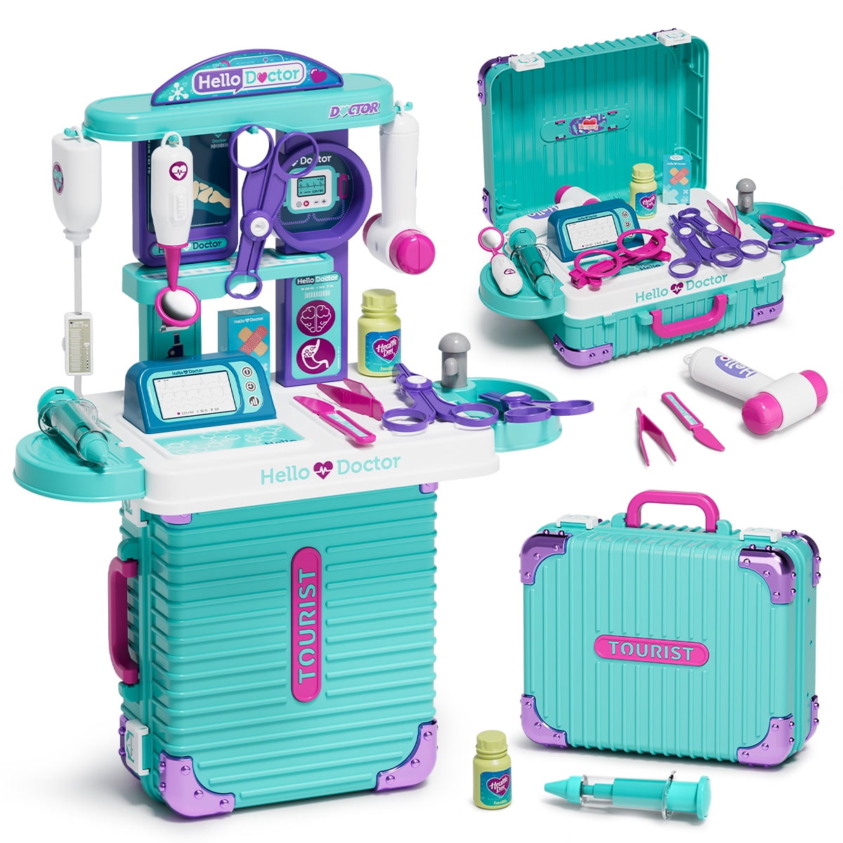 Doctor Kit for Kids, Doctor Pretend Playset with Realistic Accessories, Pretend Mobile Medical Station, Role Play Medical Toys for 3-5, 2-4, 3 4 5 6 Year Old