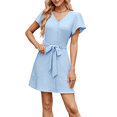 thumbnail image 3 of Vestido Camisero Informal de Verano para Mujer, con Botones y Cuello en V, Mangas Abullonadas Azul XL, 3 of 10