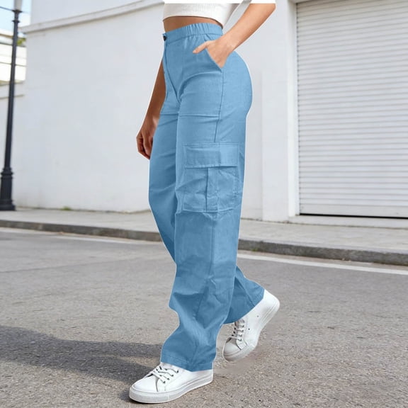 MAIHAN Womens Wide Leg Pants Cargo Pants for Women High Waisted Baggy Wide Leg Stretchy Y2K Streetwear Black Cargo Pants Women with Pockets(Sky Blue,M)
