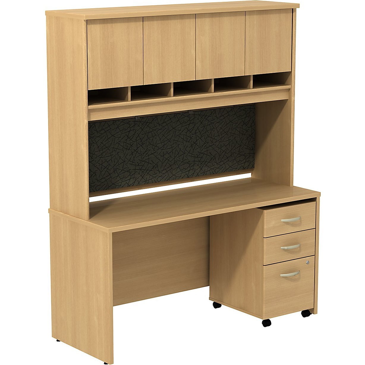 60W x 24D Credenza Shell Desk with Hutch and 3Drawer Mobile Pedestal