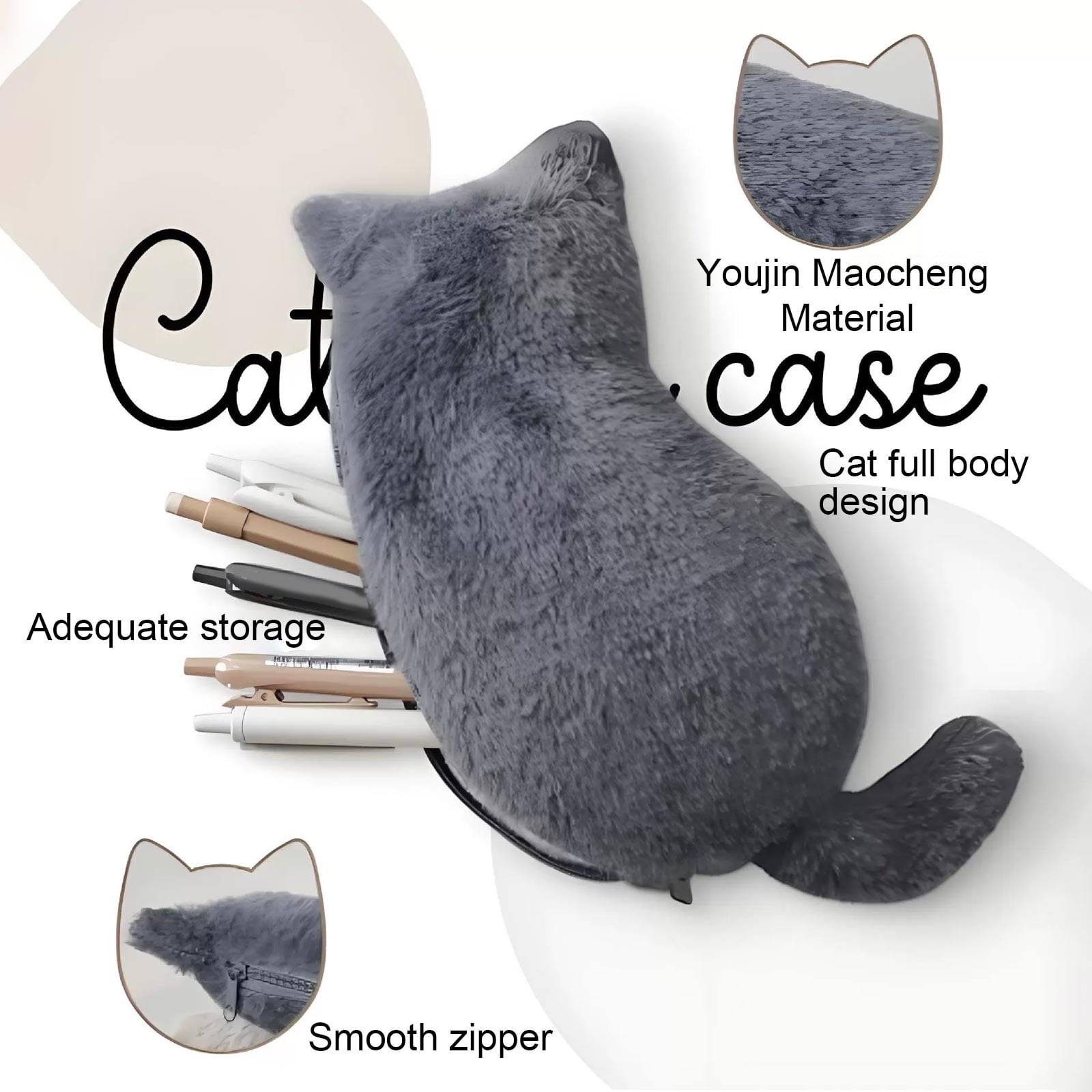 Weloille Plush Cat Multifunctional Storage Bag, Coin Purse, Pencil Case and Makeup Brush Holder with Zipper, Flock Material, 25x12cm, Multi-Color