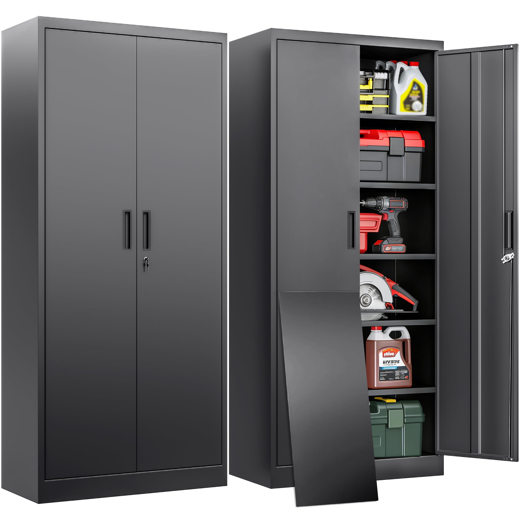 BESFUR Metal Cabinet with 5 Adjustable Shelves and Doors, Locking Storage Cabinet for Garage, Classroom and Office - Black