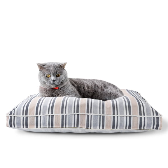 LR Home Neutral Striped Pillow Removable Cover Dog Cat Bed, Gray / Beige, 24" x 36" x 3"