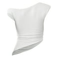 thumbnail image 6 of HOMBOM White Tops for Women Trendy Off Shoulder Cutout V-Neck Sleeveless Pleated Solid Color Tee Shirt, 6 of 6