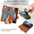 thumbnail image 5 of ELEHOLD Leather Wallet Case for Samsung Galaxy Z Fold7, Shockproof Zipper Pocket Card Cash Slots Shockproof Hand Grip Wallet Case Cover with Wrist Lanyard for Samsung Galaxy Z Fold7 ,Brown, 5 of 6