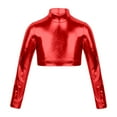 thumbnail image 4 of XIAOCHA Women Metallic Crop Top Long Sleeve Turtleneck Form Fitting Blouse Shiny Party Night Clubwear Tops, 4 of 7