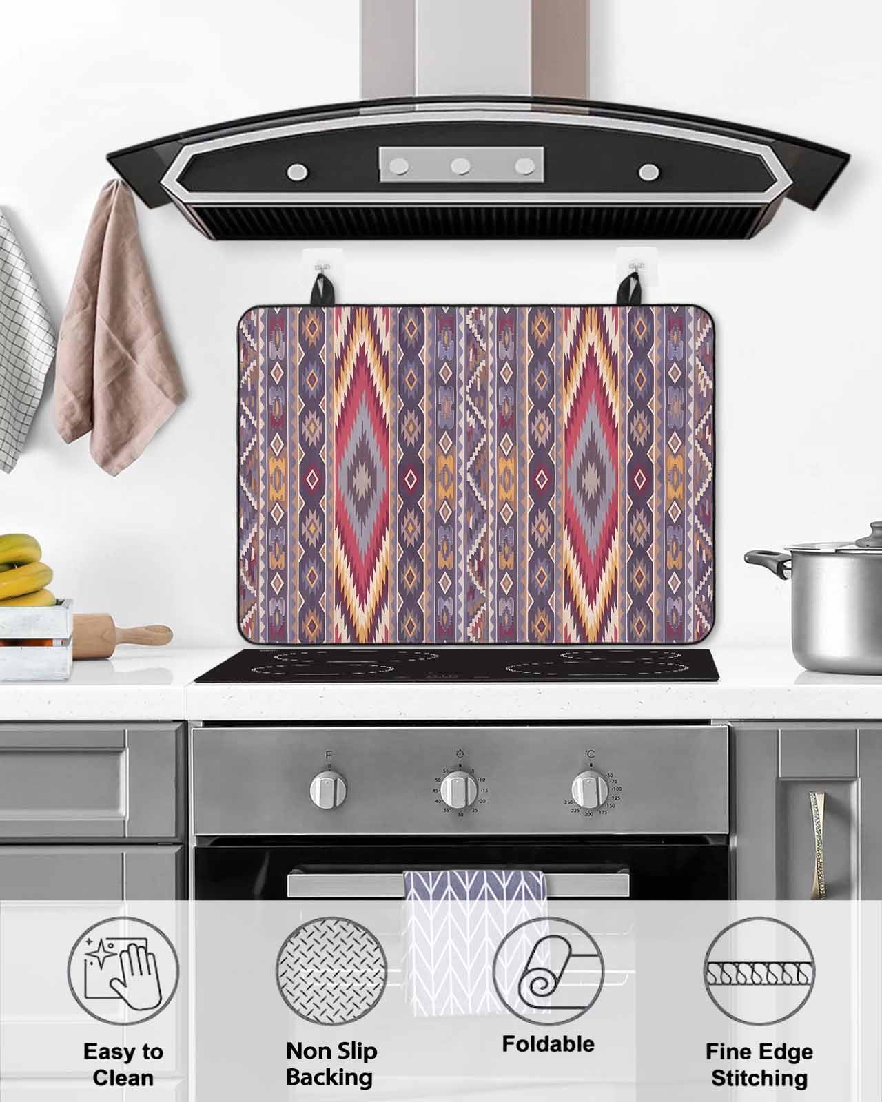 nqOlkjepod Large Induction Cooktop Protector Mat 24"x21", Southwest Aztec Stove Top Covers for Electric Stove, Country Retro Ethnic Geometric Motifs Stove Burner Cover Mats, Glass Top Stove Cover