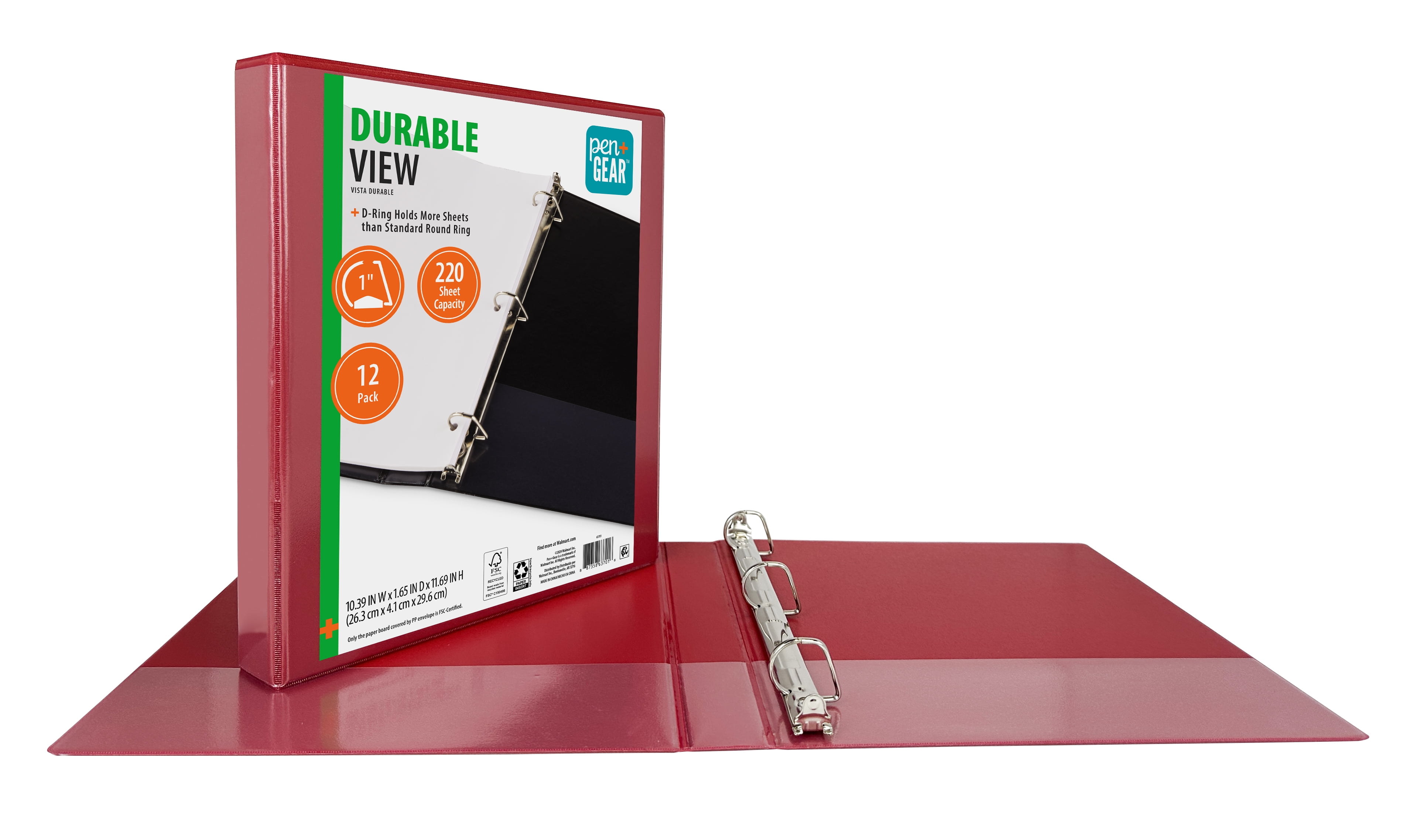 Pen+Gear 1-inch Durable Binder, Slanted D-Rings, Red, 12 Pack