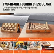 KFFKFF Magnetic Chess and Checkers Game Set, 15-inch Dual-Use, Foldable Wood Board for Kids and Adults, Includes Extra Queens, for Travel and Tournaments, Novices and Seasoned Players