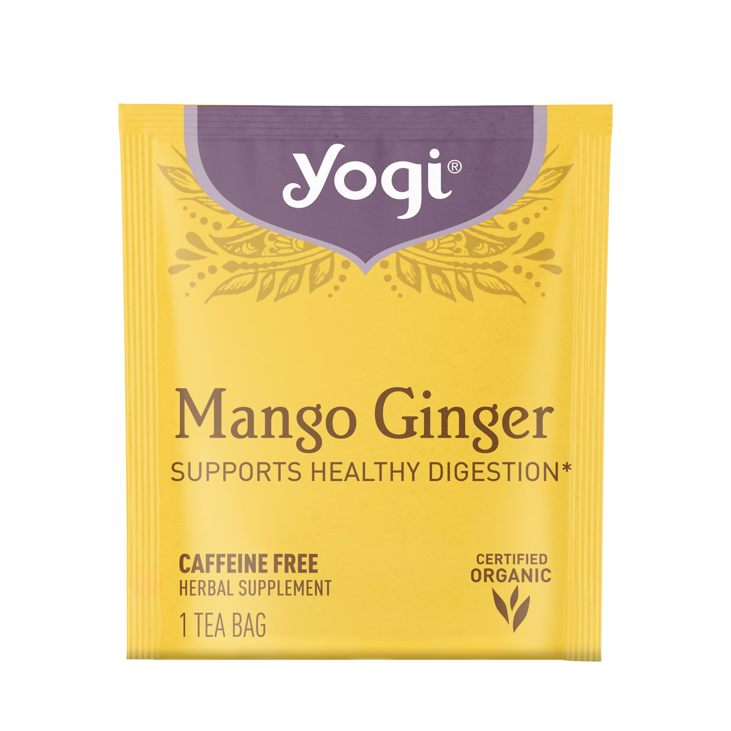Yogi Tea Mango Ginger, Caffeine-Free Organic Herbal Tea, Wellness Tea Bags, 6 Boxes of 16