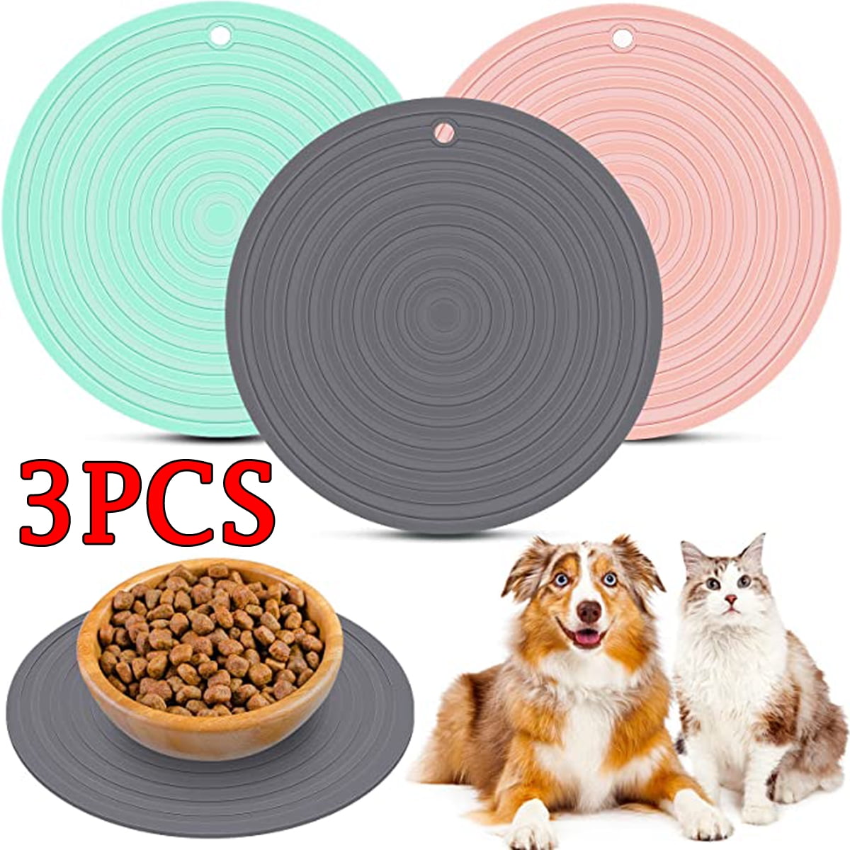 3 Pieces Silicone Pet Food Mats for Dogs and Cats, to Prevent Food and