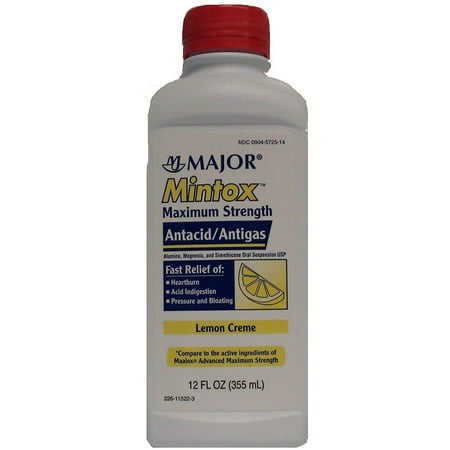 Mintox Maximum Strength Antacid Anti-Gas Liquid Generic for Maalox Max Lemon Flavor 12 oz