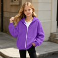 thumbnail image 2 of WhouRiu Girls Zip Up Hoodies Kids Autumn Hooded Sweatshirts With Pockets Casual Daily Wear, 2 of 4