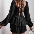 thumbnail image 4 of Womens Rompers for Summer Layered Ruffle Hem Short Mini Dress Baggy Bubble Long Sleeve Tie Back Flowy Jumpsuit, 4 of 5
