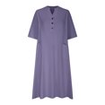 thumbnail image 6 of Cotton Linen Dress Half Sleeve V Neck Button Up Midi Dress Casual Loose Fit Tunic Sundress with Pockets, 6 of 6