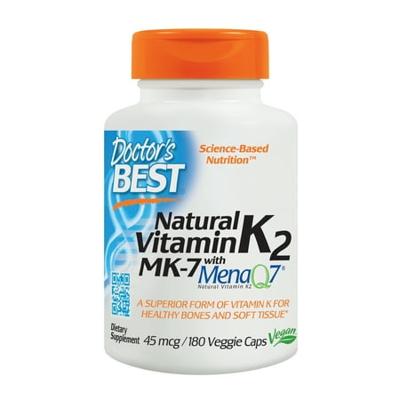 Doctor's Best Natural Vitamin K2 MK-7 with MenaQ7, Non-GMO, Vegan, Gluten Free, Soy Free, 45 mcg, 180 Veggie (Best Vitamins To Take After Hysterectomy)