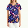 thumbnail image 4 of Womens Mardi Gras Scrubs Sequins Carnival Short Sleeve Nursing Top Sparkly V Neck Novelty Nurse Uniform with Pockets Dark Blue 4XL, 4 of 4