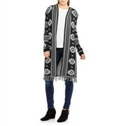 Almost Famous Juniors' Long Sleeve Duster Cardigan Hoodie with Fringe