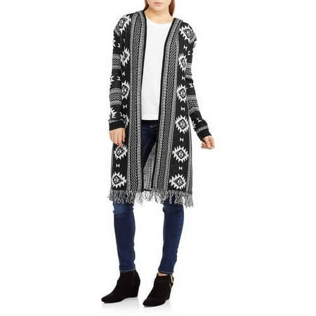 Almost Famous Juniors' Long Sleeve Duster Cardigan Hoodie with Fringe