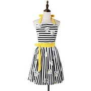 Lovely Comfortable Claccic Black Stripe and Fashion Daisy Skirt Kitchen Women Apron for Ladies Girls Wife Daughter (Yellow)