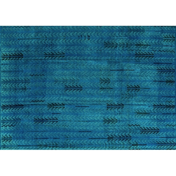 Ahgly Company Machine Washable Indoor Rectangle Persian Turquoise Blue Bohemian Area Rugs, 4' x 6'