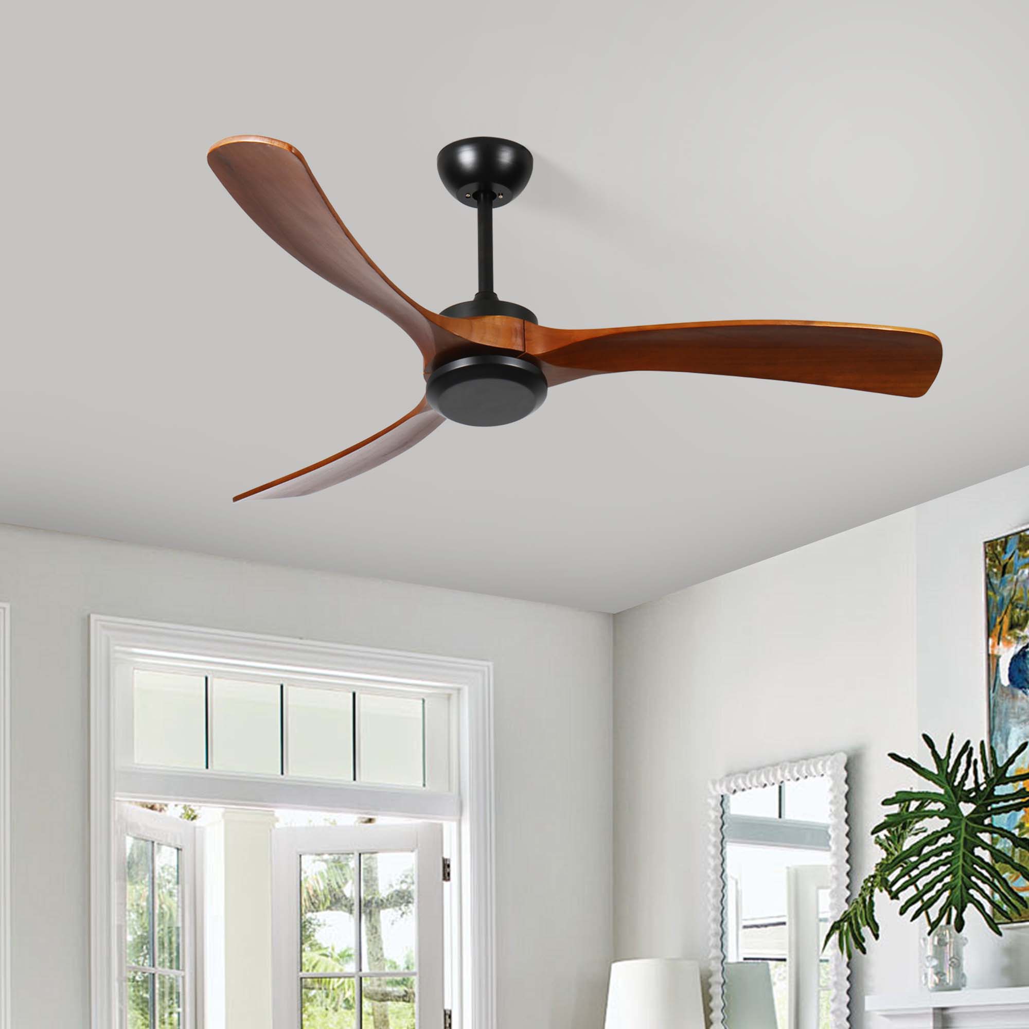 Miniyam 72 inch Wood Ceiling Fan No light with Remote Control, Low Profile Ceiling Fan without Light, Noiseless Reversible DC Motor with Timer