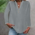 thumbnail image 2 of Women Casual Linen Shirt Long Sleeve Button V-Neck Fall Top Solid Color Loose Lightweight Lounge Tee Shirts 2025 (Gray 2XL), 2 of 6