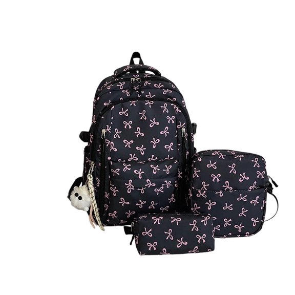 SGMVNU 3PCS Bow Backpack Set with Shoulder Bag and Pencil Case, Large Capacity Daypack Campus Female Schoolbag, Black
