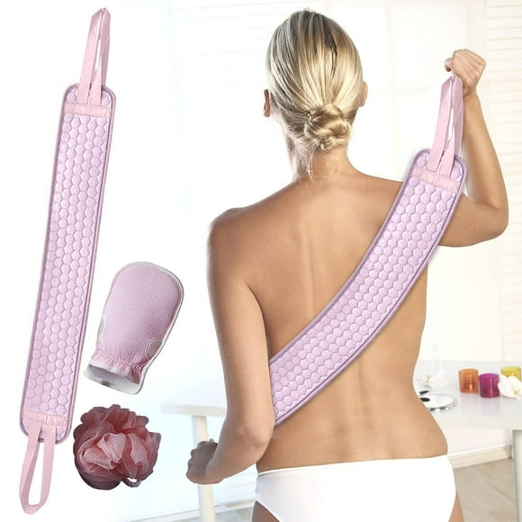 Cagogo Ensemble de Serviettes de Bain Exfoliantes, Gants Luffa Exfoliants pour le Dos en 3 Pcs, Exfoliant Corporel Épaissi pour la Douche et le Bain, Exfoliant pour le Dos à Long Manche, Gants Exfoliants, Accessoires de Bain pour Hommes et