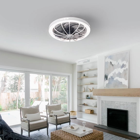 EcoNest LED Ceiling Fan Lamp With Crystal Cover 3 Color Light Changing Modern & Design For Bedroom Lighting