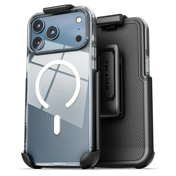 Encased Compatible with iPhone 17 Pro Max Belt Case with Phone Holster Clip, Compatible with MagSafe (Crystal Clear)