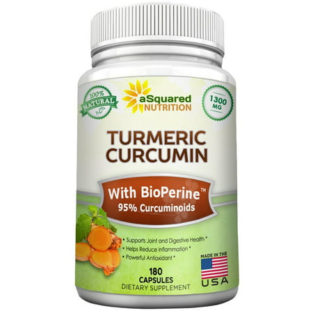 aSquared Nutrition Pure Turmeric Curcumin 1300mg with BioPerine Black Pepper Extract -180 Capsules- 95% Curcuminoids, 100% Natural Tumeric Root Powder Supplements, Natural Anti-Inflammatory Joint (Best Way To Relieve Joint Pain)