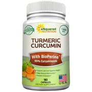 aSquared Nutrition Turmeric Curcumin 1300mg with BioPerine Black Pepper Extract -180 Capsules- 95% Curcuminoids, 100% Natural Turmeric Root Powder Supplements, Natural Anti-Inflammatory Joint Pain