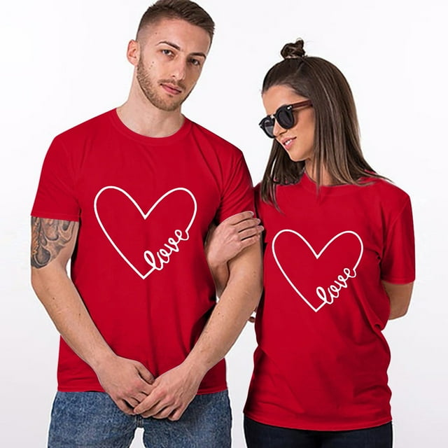 EGNMCR Men Couples Lover Valentine's Day Short Sleeve Letter Print T Shirts Tops