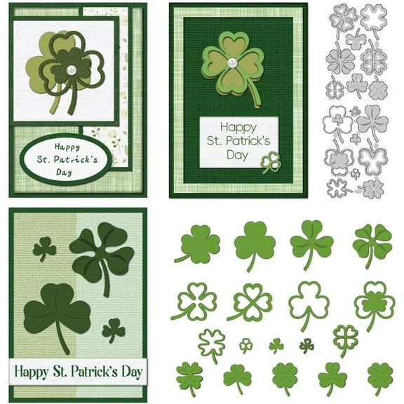 Saint Patrick's Day Shamrock Carbon Steel Cutting Dies Stencils for DIY Scrapbooking Photo Album Decorative Embossing Paper Card Clover 85~91x130~134x0.8mm 2pcs/set