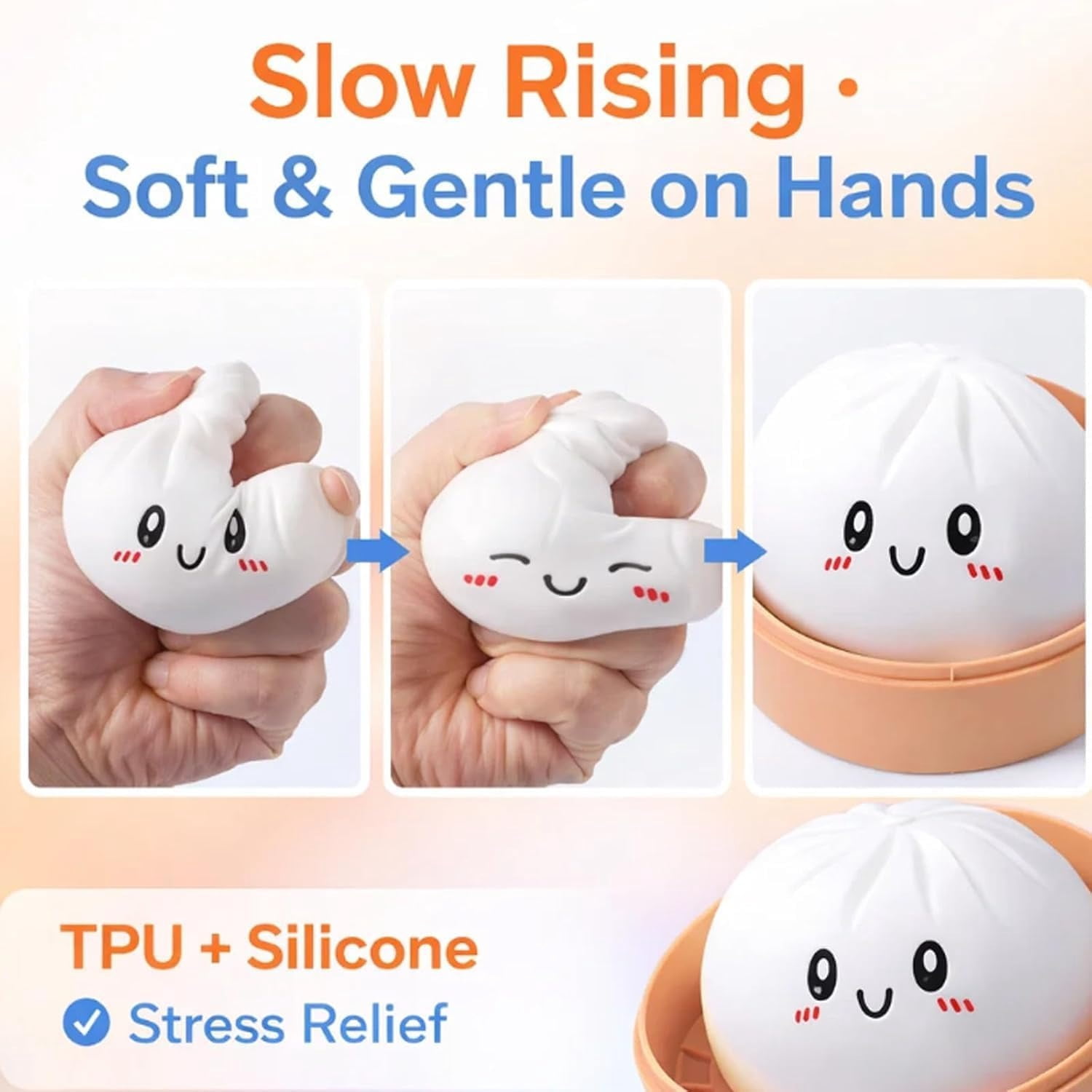 Giant Mystery Dumpling Squishy, 4 Inch Jumbo Dumpling Stress Ball, Squishy Bun, Anxiety Relief Fidget, Soft Squeeze Decompression Dough for Adults Classroom Prizes & Party Favors (Pink＋Blue)