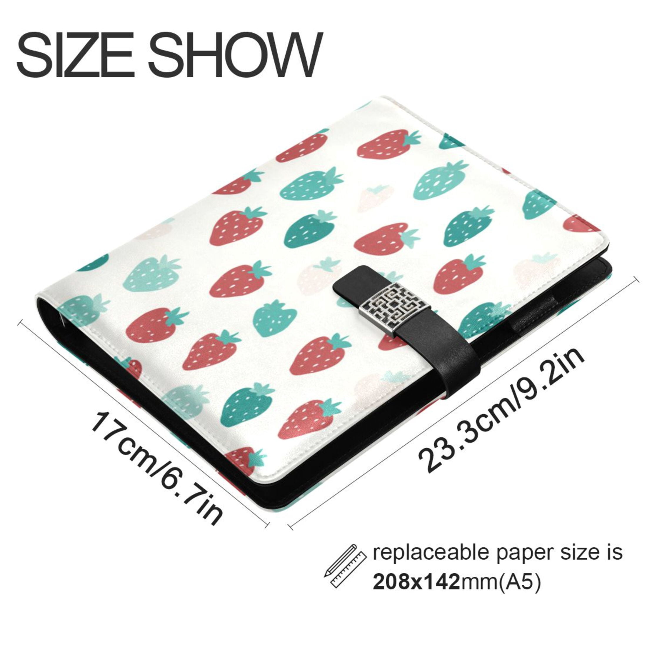 Leather Planner Leather Notebook Notebook Journal Binder Design Pen Pocket Design Convenient for Storage Strawberry Pattern Pastel